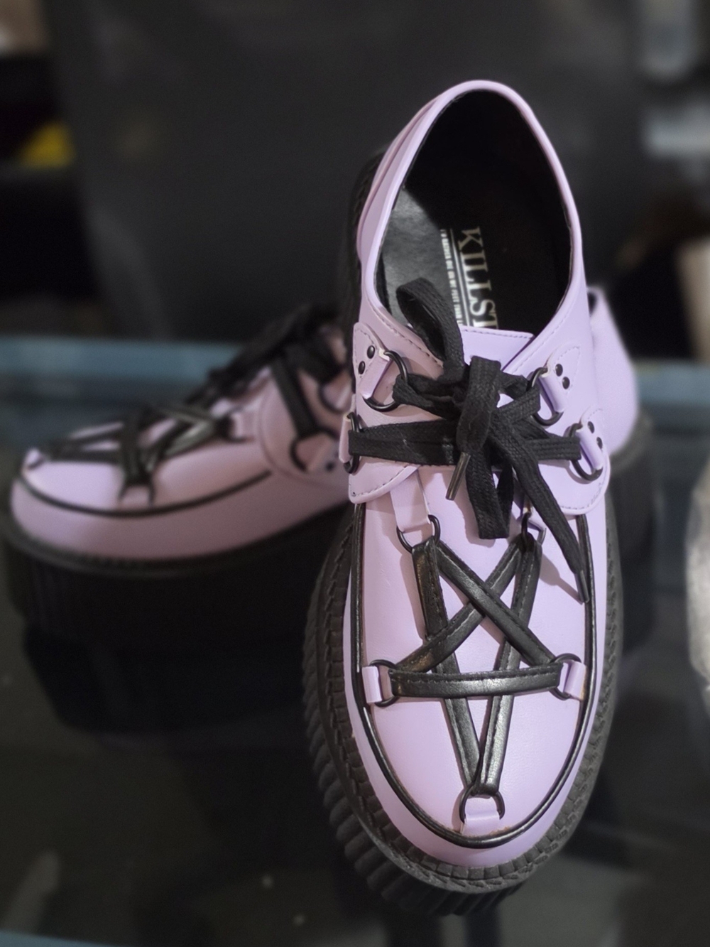 Killstar Pink Purple Platform Creeper Moccasins with Black Pentagram Trim New s7
